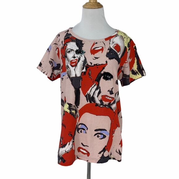 Marc Jacobs Faces Shirt Womens XS/S Eye Detail Pop Art Embellished Short Sleeve - Picture 1 of 13